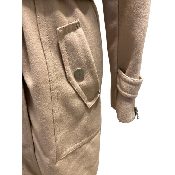 Kenneth Cole New York Long Peacoat Beige Size 6 Y2K Quiet Luxury Minimalist Wool - Picture 9 of 16